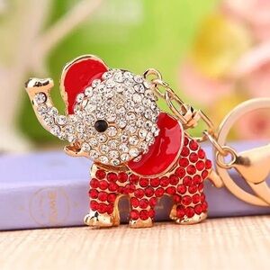 NIP Sparkling Red Elephant Keychain